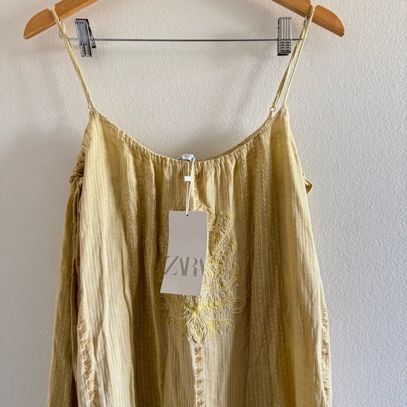 NWT Zara Long Embroidered Yellow Maxi Dress Size Medium - Picture 9 of 15